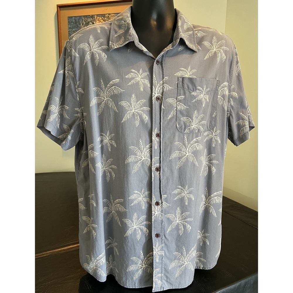 KATIN Palm Tree Print Shirt Mens XL Grey Short Sleeve Button Up Hawaiian Shirt